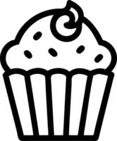 A simple cupcake with frosting and topping is depicted in a line drawing style vector