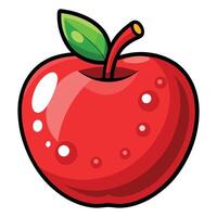 Shiny Red Apple Cartoon With Green Leaf vector