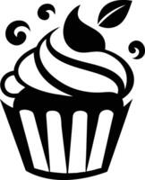 A simple, delightful cupcake with swirl accents and a leaf sits ready to be enjoyed vector