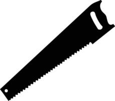 A black handsaw with a handle, teeth, and a hole is isolated on white vector