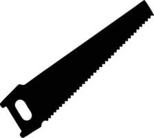 A black silhouette shows a handsaw tool with a handle on a white background vector