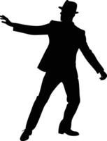 Silhouette of a man in a hat and suit is gesturing and dancing vector