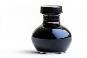 Classic Ink Bottle with Black Ink Isolated on White Background photo