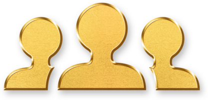Gold Group Icon 3D Glossy Golden People Symbol with Metallic Shine and Shadowed Style for Community, Teamwork, Social Network, and User Collaboration Concepts png