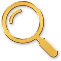 Gold Search Icon 3D Glossy Magnifying Glass Symbol with Metallic Gold Effect and Shadowed Style for Navigation, Discovery Tools, and Digital Interaction Design png
