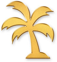 Gold Palm Tree Icon 3D Glossy Golden Tropical Tree Symbol with Metallic Shine and Shadowed Effect for Vacation, Summer, Island Getaways, and Exotic Destination Themes png