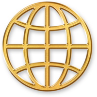 Gold Globe Icon World Icon WWW 3D Metallic Golden Earth Symbol with Glossy Shine and Shadowed Style for Internet, Global Access, and Worldwide Web Related Projects png