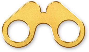 Gold Binoculars Icon 3D Glossy Golden Binocular Symbol with Metallic Shine and Shadowed Effect for Search, Exploration, Observation, and Discovery Applications png