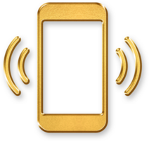 Gold Phone Vibrate Icon 3D Golden Ringtone and Vibration Symbol with Metallic Shine and Glossy Shadowed Effect for Mobile Alerts, Incoming Calls, and Notification Features png