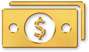 Gold Wallet Dollar Icon 3D Glossy Golden Wallet with Dollar Symbol and Metallic Shine for Money, Finance, Spending, and Online Payment Concepts png