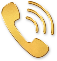 Gold Phone Icon 3D Metallic Contact Symbol with Shiny Gold Effect and Shadowed Style for Hotline, Business Support, and Telecommunication UI Applications png