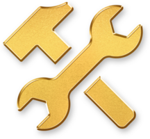 Gold Tools Icon 3D Glossy Golden Wrench and Gear Symbol with Metallic Shine and Shadowed Effect for Settings, Repair, Maintenance, and Engineering Projects png
