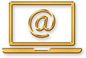 Gold Laptop Icon with At Symbol 3D Gold Laptop with Embedded Sign Symbol for Online Communication, Emailing, and Digital Business UI in Modern Metallic Style png
