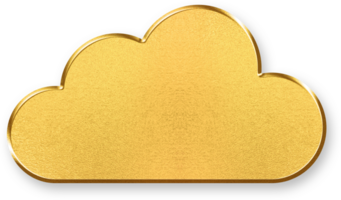 Gold Cloud Icon 3D Glossy Golden Cloud Symbol with Metallic Shine and Shadowed Style for Storage, Network, Internet, and Digital Data Applications png