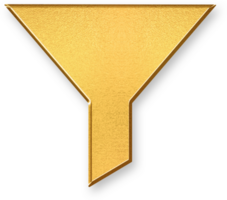 Gold Filter Icon 3D Glossy Golden Funnel Symbol with Metallic Shine and Shadowed Effect for Sorting, Data Refinement, and Customized Display Settings png