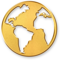 Gold Earth Icon 3D Glossy Golden Planet Symbol with Metallic Shine and Shadowed Effect for Global Environment, Geography, Ecology, and Worldwide Representation png