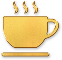 Gold Coffee Cup Icon 3D Glossy Golden Mug Symbol with Metallic Shine and Shadowed Effect for Cafe, Beverage, Breakfast, and Hot Drink Related Design Concepts png