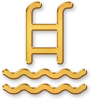 Gold Swimming Pool Icon 3D Glossy Golden Pool with Ladder Symbol and Metallic Shine for Summer, Hotel Amenities, Resort Features, and Leisure Design Themes png