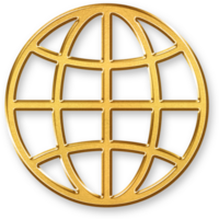 Gold Globe Icon 3D Glossy Golden Earth Symbol with Metallic Shine and Shadowed Style for Worldwide Connection, International Access, and Global Internet Features png