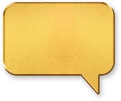 Gold Speech Bubble Icon 3D Glossy Golden Chat Balloon Symbol with Metallic Shine and Shadowed Style for Conversations, Messaging, and Communication Concepts png