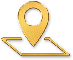 Gold Location Pin Icon 3D Glossy Golden Map Marker Symbol with Metallic Shine and Shadowed Style for Geolocation, Navigation, Travel, and Direction Based Digital Designs png