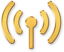 Gold Wireless Icon 3D Glossy Golden Wi Fi Signal Symbol with Metallic Shine and Shadowed Style for Connectivity, Internet, and Communication Design Concepts png