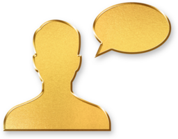 Gold Conversation Icon 3D Glossy Golden Two Bubble Symbol with Metallic Shine and Shadowed Style for Dialogue, Messaging, Group Chat, and Interactive Communication png
