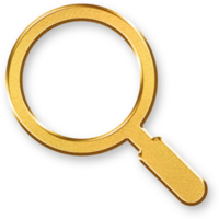 Gold Magnifying Glass Icon 3D Glossy Gold Search Symbol with Metallic Shine and Shadowed Effect for Exploration, Discovery, and Web Lookup Functions png