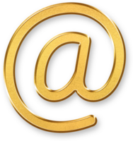 Gold At Symbol Icon 3D Golden Sign with Metallic Look and Glossy Effect for Email, Web Communication, Social Network Tagging, and Online Identity Applications png