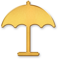 Gold Umbrella Icon 3D Glossy Golden Umbrella Symbol with Metallic Shine and Shadowed Effect for Weather, Rain, Protection, and Travel Related Design Concepts png