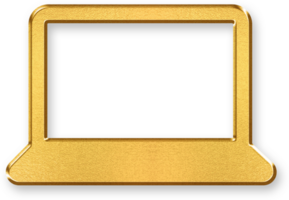 Gold Laptop Icon 3D Glossy Golden Notebook Symbol with Metallic Shine and Shadowed Style for Computing, Technology, Online Work, and Digital Productivity Concepts png