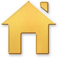 Gold Pin Home Icon 3D Glossy Golden Location Pin with House Symbol and Metallic Shine for Address, Navigation, Real Estate, and Digital Mapping Applications png