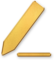 Gold Pencil Icon 3D Golden Writing Tool Symbol with Glossy Metallic Shine and Shadowed Style for Edit, Note Taking, Creativity, and Drawing Applications png