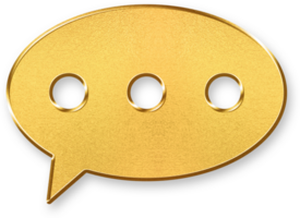 Gold Message Icon 3D Glossy Golden Chat Bubble Symbol with Metallic Shine and Shadowed Effect for Communication, Messaging, and Social Media Design Elements png