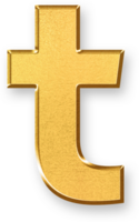 Gold Letter t Icon 3D Glossy Golden Lowercase t Symbol with Metallic Shine and Shadowed Style for Typographic Design, Education Tools, Logo Text, and Alphabet Based Graphic Systems png