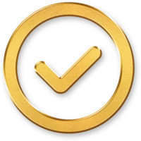 Gold Checkmark in Circle Icon 3D Glossy Golden Tick Symbol Inside Circular Frame with Metallic Shine and Shadowed Style for Verification, Approval, and Task Completion Concepts png