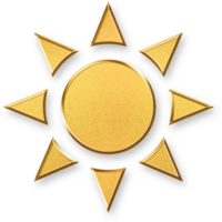 Gold Brightness Icon 3D Glossy Golden Sunburst Symbol with Rays and Metallic Shine for Light Control, Display Adjustment, and Visual Contrast Settings png