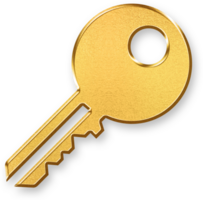 Gold Key Icon 3D Glossy Golden Key Symbol with Metallic Shine and Shadowed Style for Access, Security, Password, Unlocking, and Authorization Design Concepts png