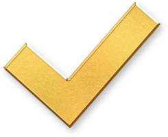 Gold Approval Icon 3D Glossy Golden Check Symbol with Metallic Shine and Shadowed Style for Confirmation, Validation, Agreement, and Task Completion Concepts png