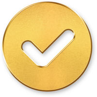 Gold Success Icon 3D Glossy Golden Checkmark Symbol with Metallic Shine and Shadowed Effect for Achievement, Completion, Milestone, and Positive Feedback Concepts png