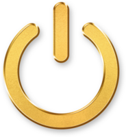 Gold Power Icon On Off Icon 3D Glossy Golden Power Button Symbol with Metallic Shine and Shadowed Style for Energy Control, Startup, Shutdown, and Electronic Interface Concepts png