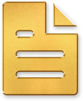 Gold Document Icon 3D Glossy Golden Document Sheet Symbol with Metallic Shine and Shadowed Effect for Files, Reports, Notes, and Organized Digital Paperwork Concepts png