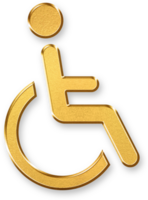 Gold Wheelchair Accessibility Icon 3D Glossy Golden Wheelchair Symbol with Metallic Shine and Shadowed Effect for Disability Services, Inclusive Design, and Accessibility Concepts png