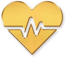 Gold Heartbeat Icon 3D Glossy Golden Heart Pulse Symbol with Metallic Shine and Shadowed Style for Healthcare, Medical Monitoring, Fitness, and Wellness Design Concepts png