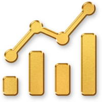 Gold Line Graph Icon 3D Glossy Golden Line Chart Symbol with Metallic Shine and Shadowed Effect for Business Metrics, Trend Analysis, and Growth Monitoring png