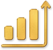Gold Bar Graph Icon 3D Glossy Golden Bar Chart Symbol with Metallic Shine and Shadowed Effect for Data, Statistics, Business Analysis, and Financial Reports png