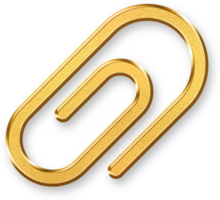 Gold Paperclip Icon 3D Glossy Golden Clip Symbol with Metallic Shine and Shadowed Style for Attachments, Office Organization, and Minimal Stationery Design Concepts png