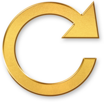 Gold Refresh Icon 3D Glossy Golden Circular Arrow Symbol with Metallic Shine and Shadowed Style for Reloading, Synchronization, Updates, and System Reset Concepts png