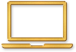 Gold Computer Icon 3D Glossy Golden Monitor Symbol with Metallic Shine and Shadowed Effect for Technology, Workstation, Internet Access, and Digital Media Design Concepts png