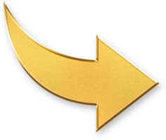 Gold Turn Right Arrow Icon 3D Glossy Golden Direction Arrow Symbol with Metallic Shine and Shadowed Style for Navigation, Map Instructions, and Right Turn Indicators png